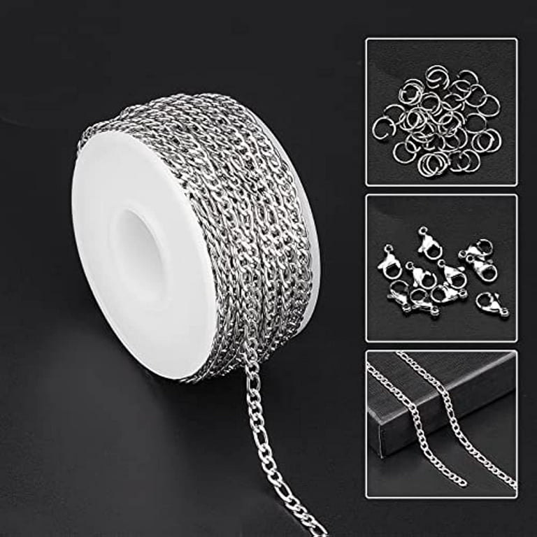 COIRIS 16.4 Feet Stainless Steel Box Chains 3MM Silver Rectangles Link  Chain Bulk for DIY Jewelry Making Silver Chain Rolls Handmaded Jewelry