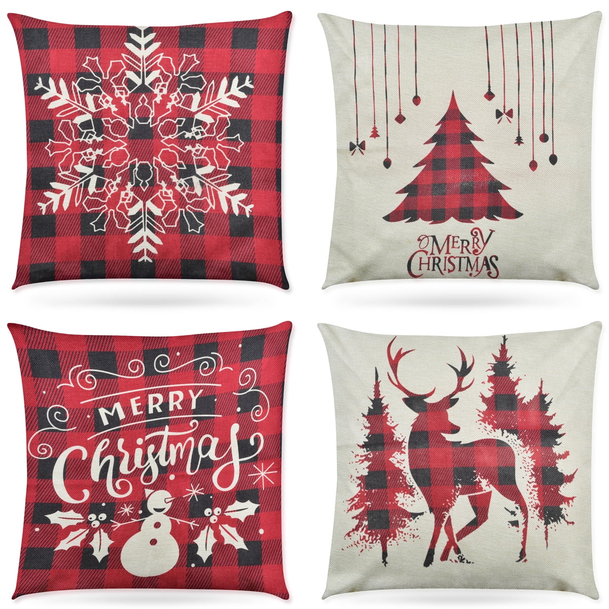 New Merry Christmas Snowflake Deer Plaid Pattern Cushion Cover Pillow Case Lates 