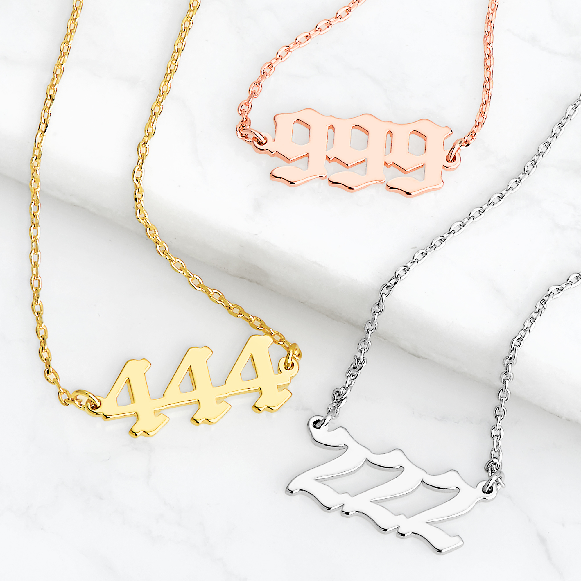 Personalized Planet Women's Sterling Silver Petite Old English Angel Number Necklace