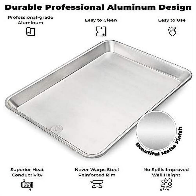 Ultra Cuisine Textured Aluminum Quarter Sheet Pans - Baking Sheet Set of 2  - Durable, Oven-Safe, Warp-Resistant, Easy Clean, Even Airflow - 18x13-inch