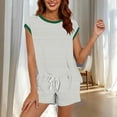 thumbnail image 2 of Women Two Piece Short Sets,Two Piece Shorts Sets for Women Vacation Trendy Lounge Sets Crew Neck Matching Sets Cap Sleeve Suits, 2 of 5