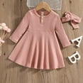 thumbnail image 2 of Flower Girl Dress,Baby Girls Solid Ribbed Autumn Long Sleeve Princess Dress with Headbands,Coordinated Outfit, Seasonal Clothing,Toddler Girl Dress,Pink,2-3 Years, 2 of 5