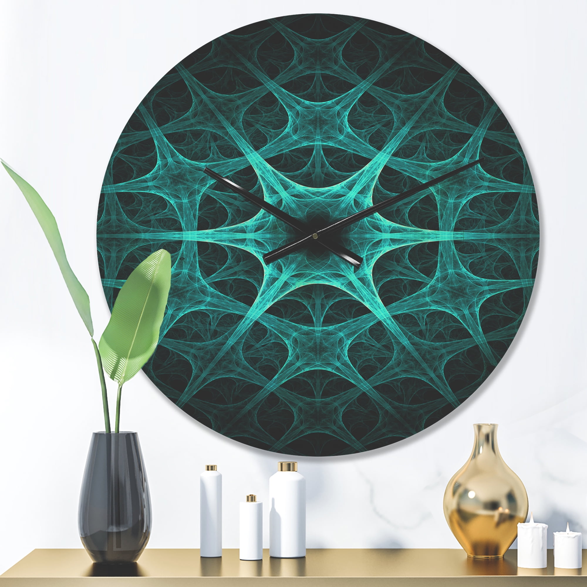 Designart 'Abstract Tourquise Floral Design' Modern Wood Wall Clock