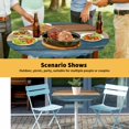 thumbnail image 6 of Elastic Fitted Round Tablecloth, Farmhouse Navy Blue Brown Waterproof Stretch Table Cover for 36"-44" Tables, Vintage Wooden Striped Washable Outdoor Tablecloths for Patio, Picnic, Camping, 6 of 9