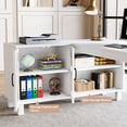 thumbnail image 5 of Finmind L Shaped Desk with Storage Cabinet and Shelves, 59-inch Wooden Corner Computer Desk Home Office Desk for Gaming, Writing, Working, White, 5 of 8