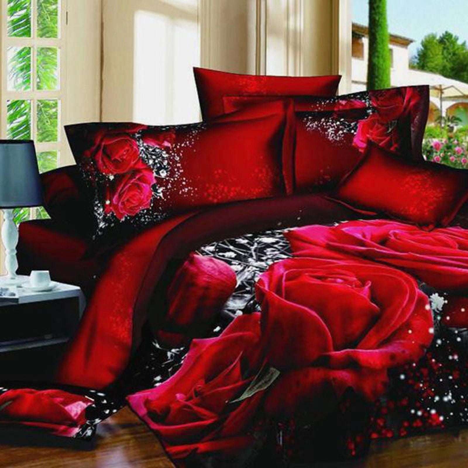 Milsleep Floral 2 -Piece Red Rose Bedding Sets, Twin