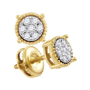 Boucles d'Oreilles en Or Jaune 10kt pour Femmes Rondes en Diamant Fleur en Grappe 1/6 Cttw