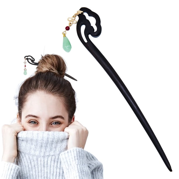 Palillo de pelo chino japonés de madera para mujer, pasador de pelo retro con jade, accesorios chinos japoneses para el pelo largo, accesorios de vestir Hanfu