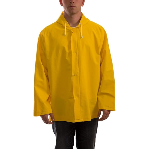 TINGLEY J53107.2X .35mm PVC/Polyester Storm Fly Front Jacket with Attached Hood, Size 2X, Yellow
