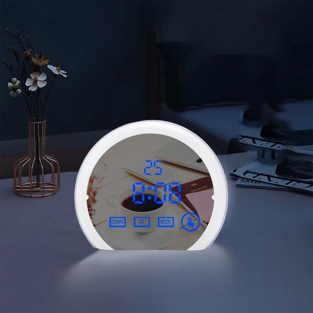 Ganfancp Reloj Despertador Inteligente Luz Ambiental Reloj Despertador Multifunción Luz Nocturna Espejo Led Reloj Despertador Ofertas Del Día 1X Despertador, 1X Cable de Datos