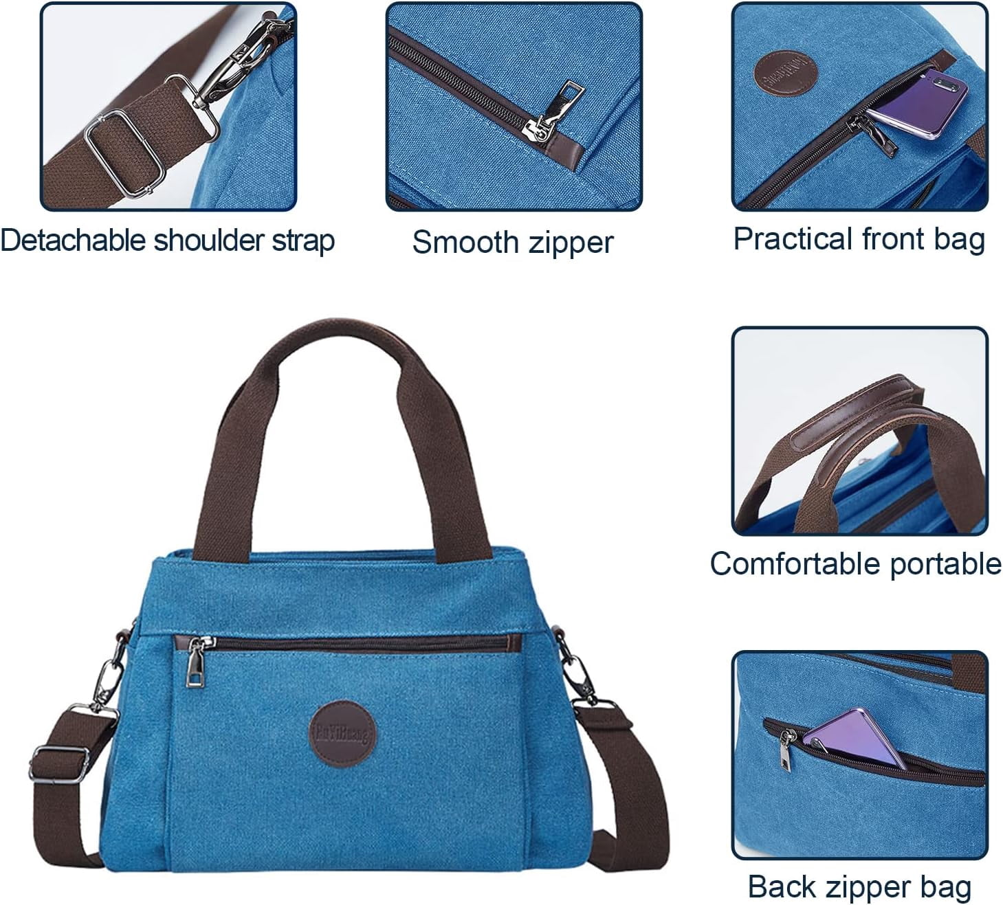 Women's Vintage Canvas Hobo Handbags Work Shoulder Crossbody Bag Tote Purses Multi-pocket Handbags