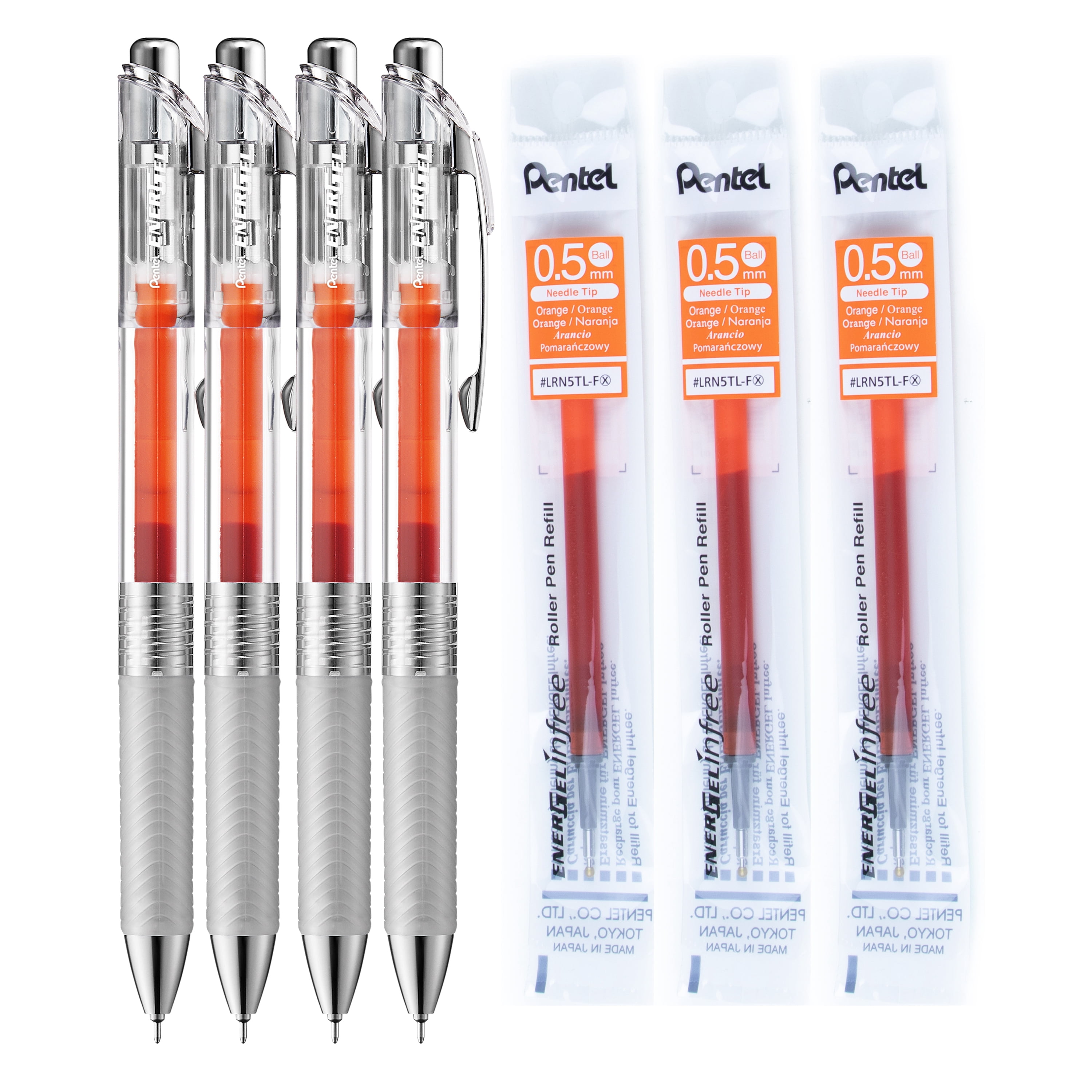 EnerGel Infree 0,5 mm orange – ensemble de 4 stylos et 3 recharges