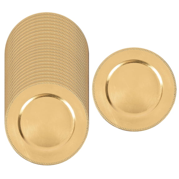 Fun Express Charger Plates Round Gold Plastic 24 Count 13 Inch