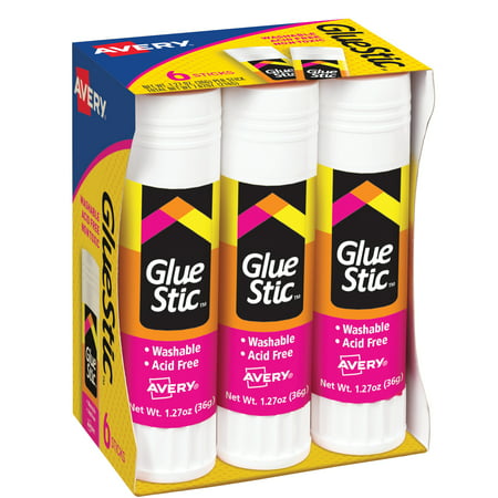 Avery Glue Stic White, Washable, Permanent Adhesive, 6 Glue Sticks