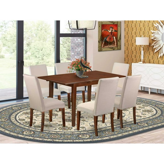 East West Furniture Picasso 7-piece Wood Dining Set in Mahogany/Cream