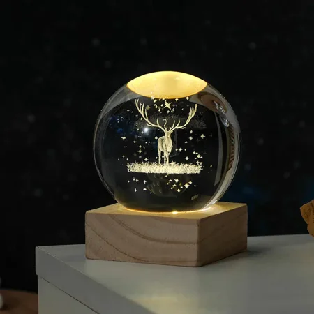 

1pc Deer/Heart Decor Crystal Ball Night Light Desktop Decor