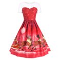 thumbnail image 1 of Vestido columpio retro de manga corta hasta la rodilla con estampado de cuello redondo de Navidad para mujer Fridja  qw3863, 1 of 5