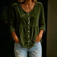 thumbnail image 6 of Cmfcve Velour Blouses for Women Button Front Long Sleeve Shirts v Neck Casual Spring & Fall Tops, 6 of 8