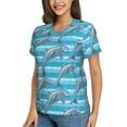 thumbnail image 2 of Zufioo Dolphin Print Women's Classic V-neck T-shirt, V-neck Short-sleeved Tops Home Wear, Suitable for Daily Life, Work, Outdoors-Large, 2 of 6