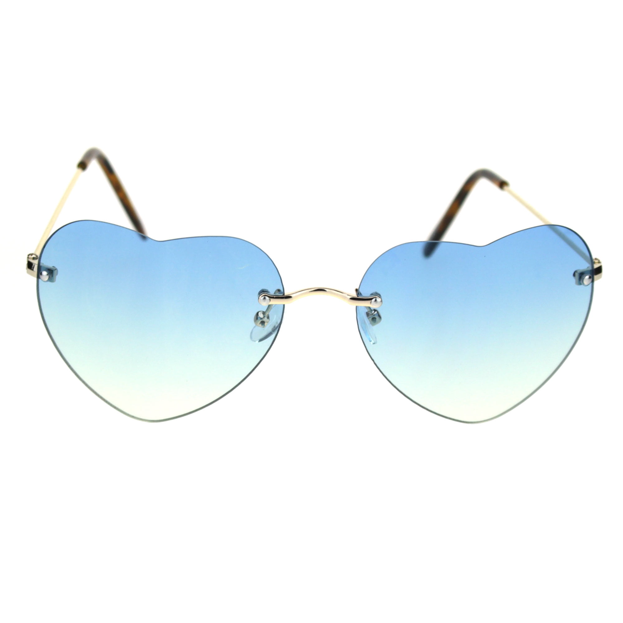 Womens Rimless Tie Dye Oceanic Gradient Lens Heart Sunglasses Gold Blue ...