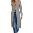 thumbnail image 5 of JUUNthy Long Cardigan for Women, Long Sleeve Slim Fit Deep V Neck Button Front Soft Knit Sweater Outerwear Dark Gray L, 5 of 13