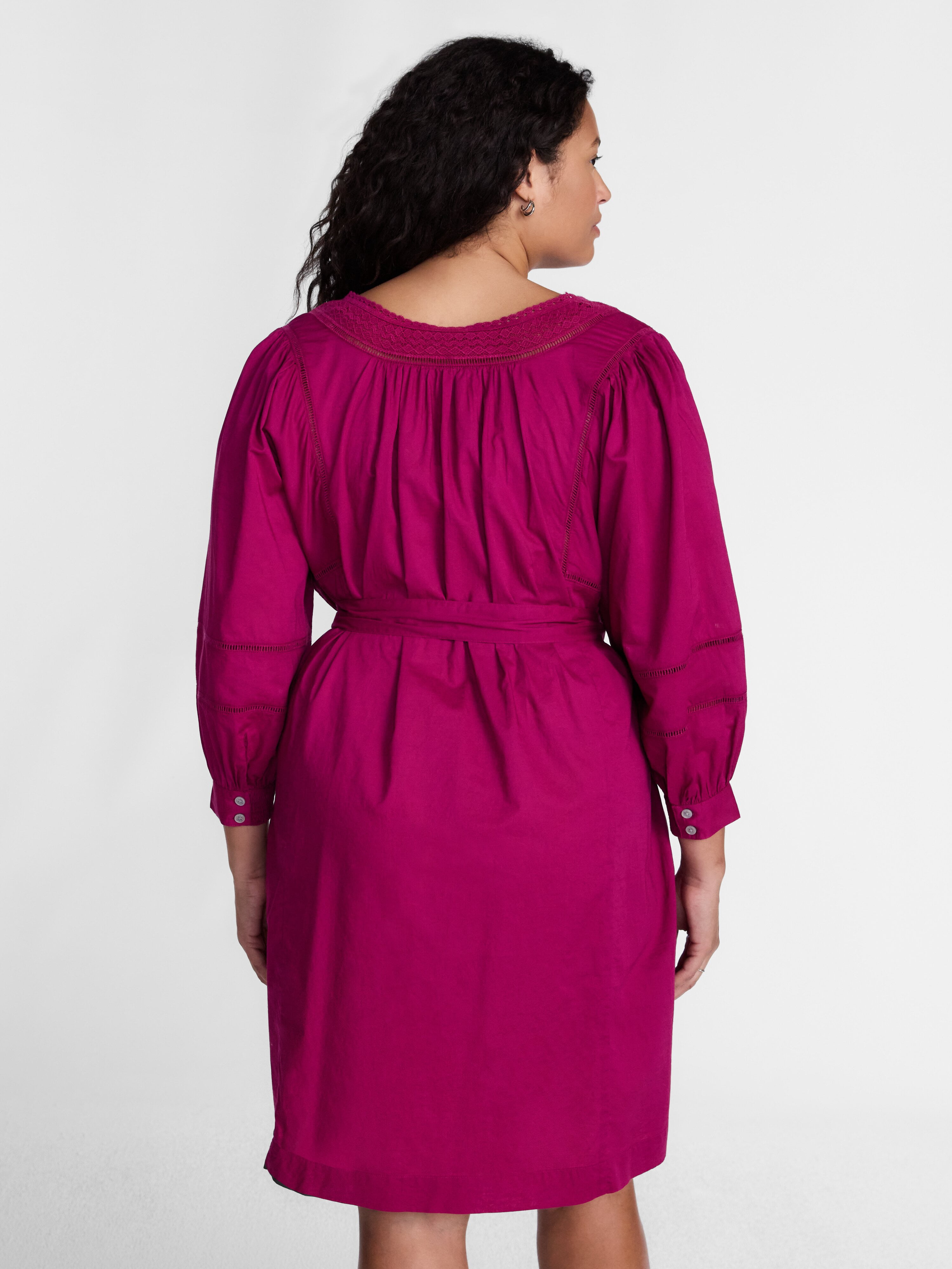 Terra & Sky Women's Plus Geo Eyelet Cotton Mini Dress with Long Sleeves, Sizes 0X-5X