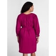 thumbnail image 3 of Terra & Sky Women's Plus Geo Eyelet Cotton Mini Dress with Long Sleeves, Sizes 0X-5X, 3 of 5
