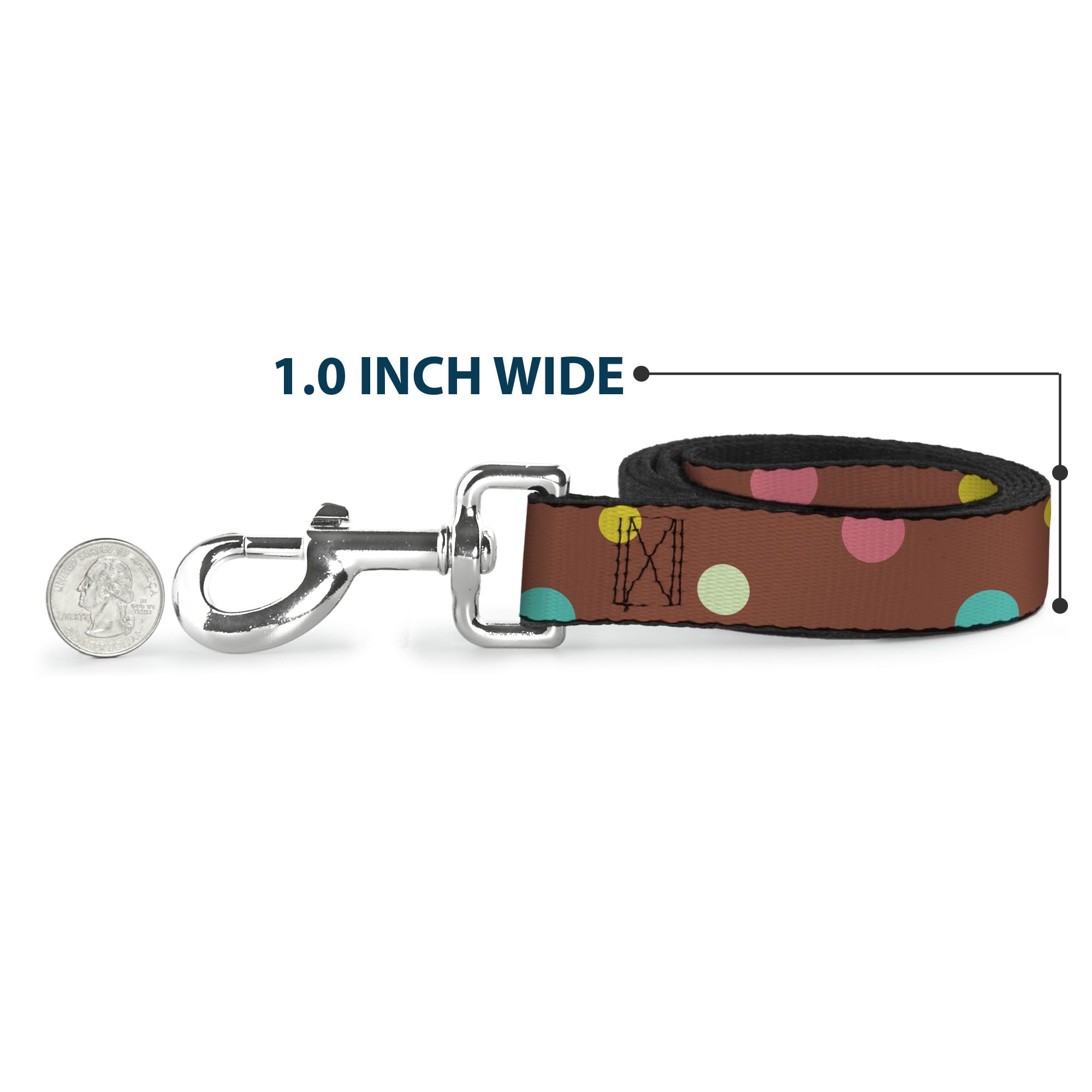 Buckle-Down Pet Leash, Dog Leash, Dots Brown Multi Pastel, 6 Feet Long 1.0 Inch Wide