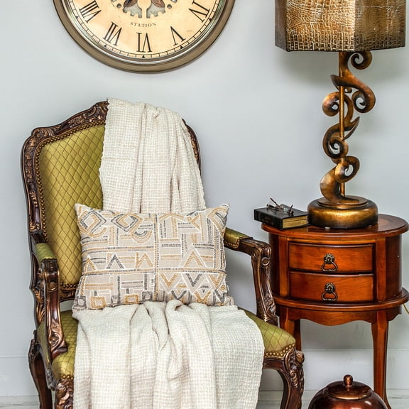 Nassau Collection Handcrafted Beaded Geometric Woven Throw Pillow - 20" - Beige