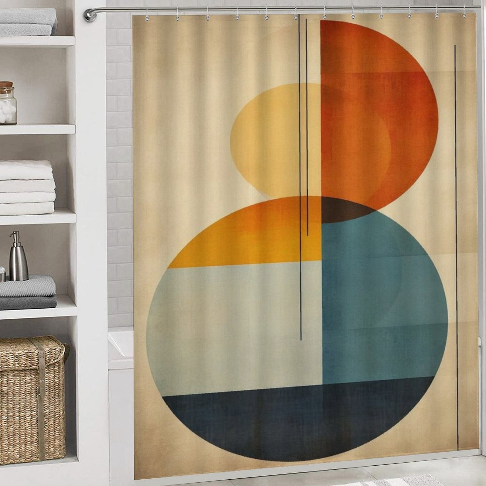 Luxury Geometric 4PCS Shower Curtain Sets with Rugs with Non-Slip Bath Mat Toilet Rug，72" X 72"