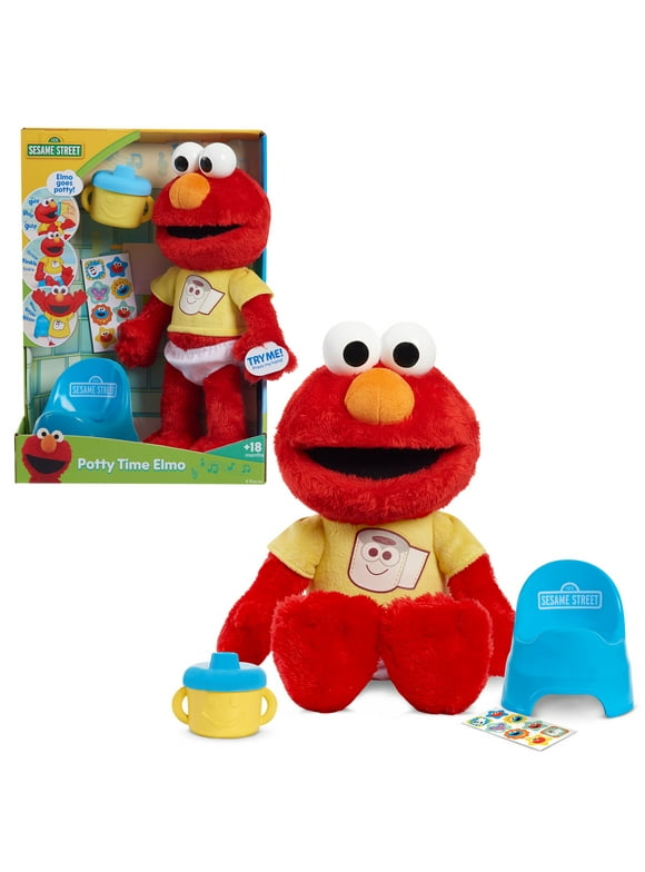 Sesame Street Potty Time Elmo 12-Inch Sustainable Plush Stuffed Animal, Sounds and Phrases, Potty Training Tool, Kids Toys for Ages 18 month