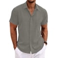 thumbnail image 2 of Inglocry Mens Casual Cotton Linen Button Down Short Sleeve Shirts Summer Cuban Camp Beach Shirts Vacation Wedding Shirt BR S, 2 of 5