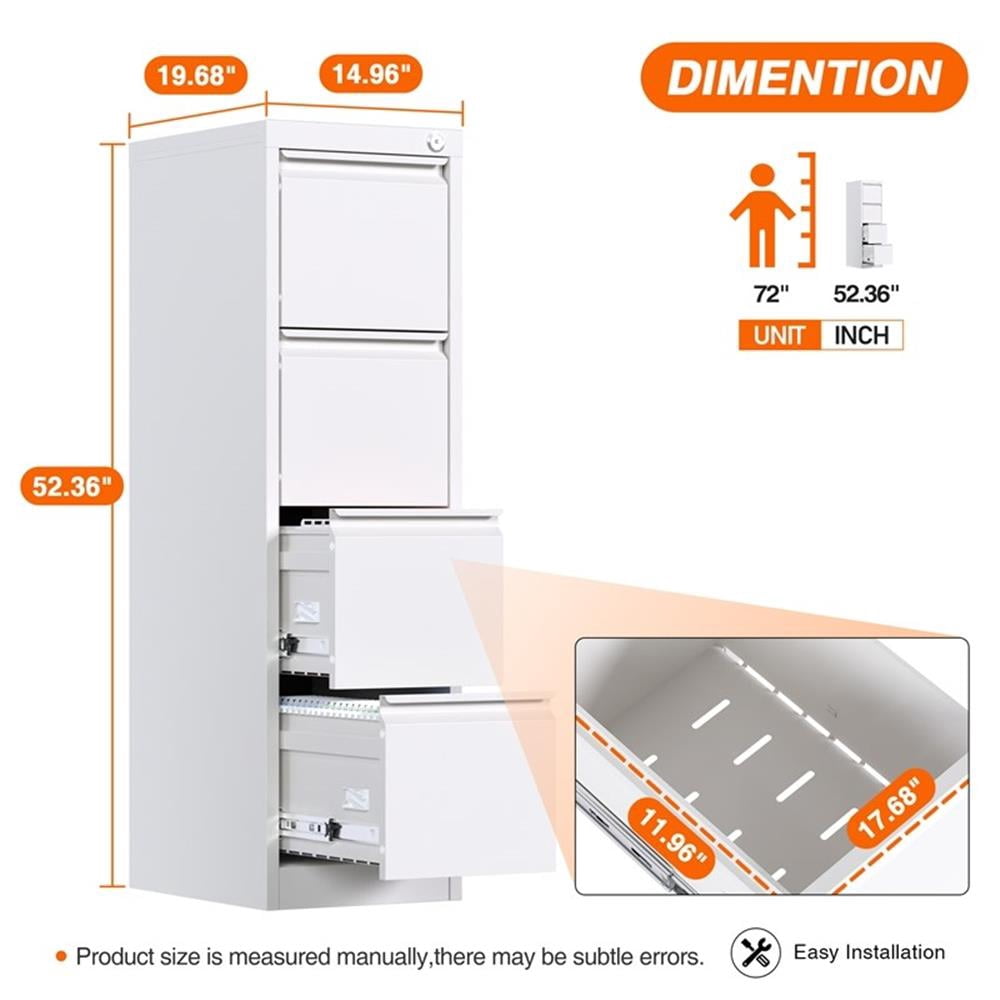 Pemberley Row Metal Black File Cabinet Vertical Anti-Tilt 14.96"W x 19.69"D x 52.36"H Unassembled