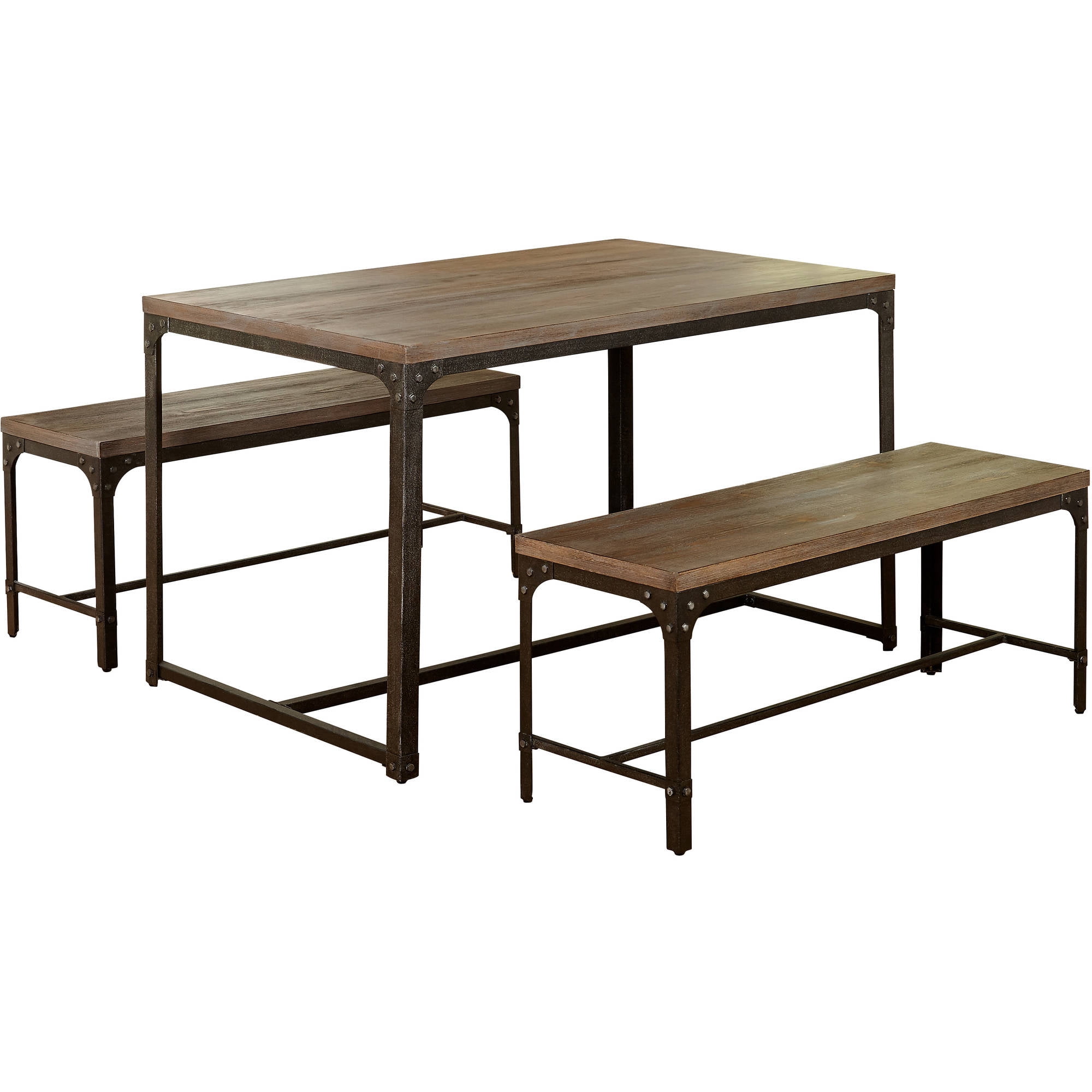 Scholar 3-Piece Table and Bench Set, Gray