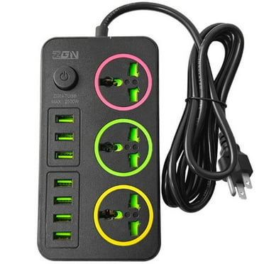 ARCTICICE Universal Power Strip with US Plug, Power Strip with 3 AC Outlets and 7 USB Ports, 110-250v, 2500w, 6Ft, Portable Black Extension Cord for Travel Electrical Equipment