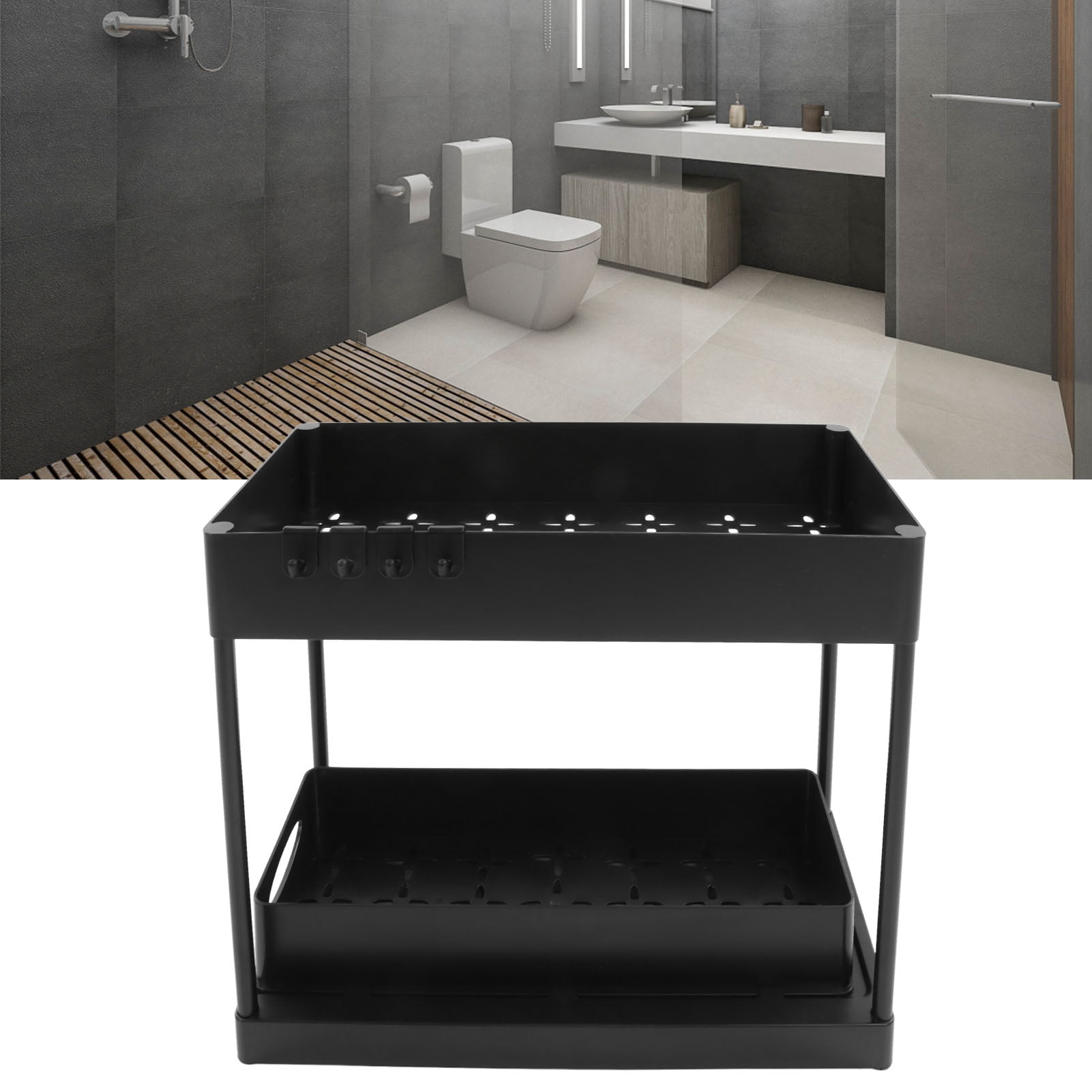 Suodoka Under Sink Organizer Large Capacity Slide Out Storage Basket for Bathrooms Kitchens Black