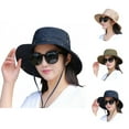 thumbnail image 1 of Chapeau Femme Couleur Unie Ficelle Résistante à l'Usure Forme Ronde Protection Solaire Chapeau Extérieur, 1 of 8