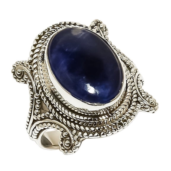 African Sodalite Solid 925 Sterling Silver Ring Size 7, Blue Gemstone Ring, Oval Sodalite Ring, Handmade Ring, Natural Ring