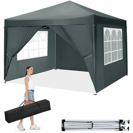 SANOPY 10'x 10' Pop up Canopy 1 Person Setup Canopy Portable Outdoor Party Instant Shelter with 4 Removable Sidewalls & Carrying Bag for Wedding Picnics Camping, Gray