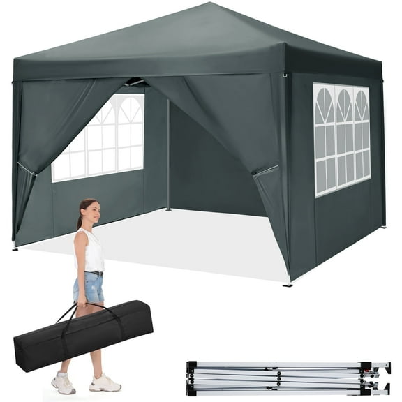 SANOPY 10'x 10' Pop up Canopy 1 Person Setup Canopy Portable Outdoor Party Instant Shelter with 4 Removable Sidewalls & Carrying Bag for Wedding Picnics Camping, Gray