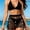 Black, variant on Crochet Halter Bikini with Shell Accents and Matching High Waist Skirted Bottom Two Piece Swimsuit Black S