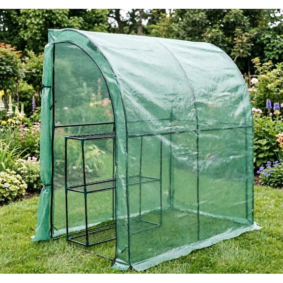 3-Tier Lean-to Portable Greenhouse, 79"x39"x83" Heavy Duty Walk-in Garden House, Indoor Outdoor with Wire Shelves, 2 Roll-Up Zipper Doors, PE Weatherproof Cover & Steel Frame