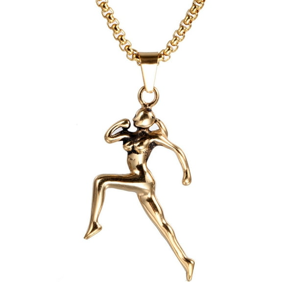 PAMTIER Women's Stainless Steel Creative Bodybuilding Runing Woman Hip Hop Necklace Gold
