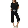 thumbnail image 2 of INSPIRE CHIC Women's Pajama Set Short Sleeve Tops with Lace Trim Carpri Pants Modal Spring Summer Sleepwear XL Black, 2 of 6