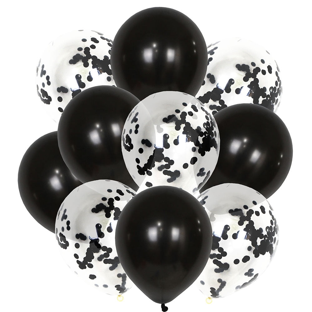 20 Pack 12 Inch Black Balloons Sequins Confetti Balloon Wedding Arch ...