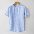 thumbnail image 5 of BADHUB Men's Big & Tall Cotton Linen Shirts Causal Lightweight Crew Neck Button Shirt Breathable Solid Color Short Sleeve Tee Shirt Sky Blue XXXXL, 5 of 5