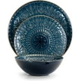 thumbnail image 2 of Round Stoneware Embossed Dinnerware Dish Set, 16 Piece, Ocean Teal and Green, 2 of 10