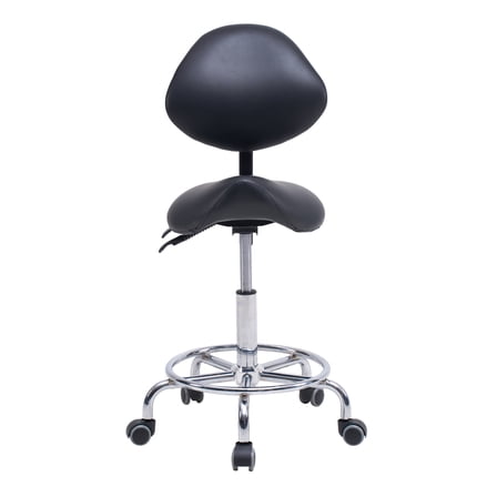 Ergonomic Saddle Stool Chair with Backrest, Swivel Hydraulic Adjustable Seat with Wheels & Footrest - Black Medical Dental Clinic Office Chair