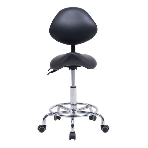 Ergonomic Saddle Stool Chair with Backrest, Swivel Hydraulic Adjustable Seat with Wheels & Footrest - Black Medical Dental Clinic Office Chair