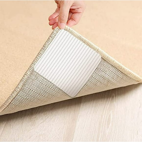Torubia Rug Gripper,8 PCS Non Slip Rug Gripper for Hardwood Floors, Dual Sided Adhesive Rug Tape for Area Rugs: Keep Your Rug in Place and Make Corner Flat,White